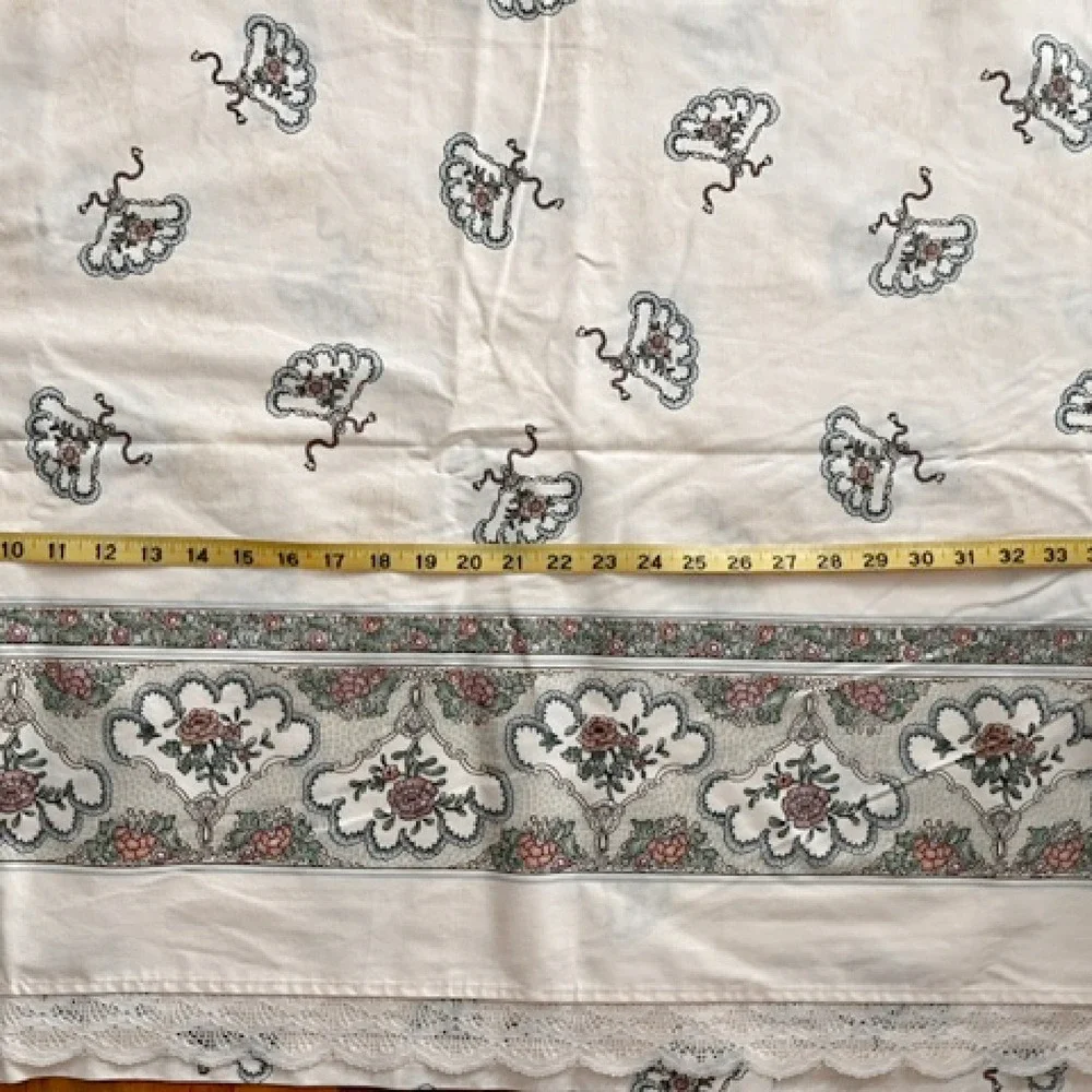 Vintage Louis Nichole Queen size Sheet set 1980's Royal Fan Flowers